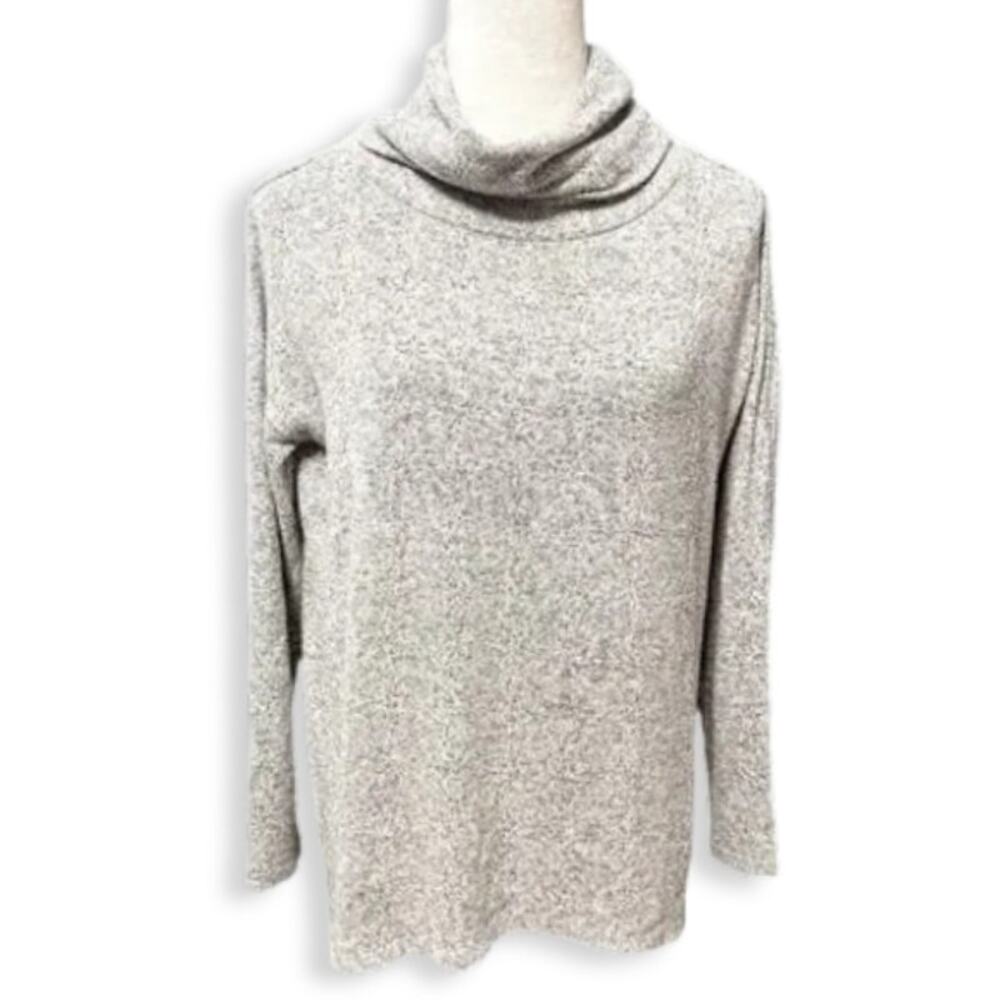 Cupio Cowl Neck Sweater Long Sleeve Hi-Low Hem Marbled Pattern Gray Women's Med